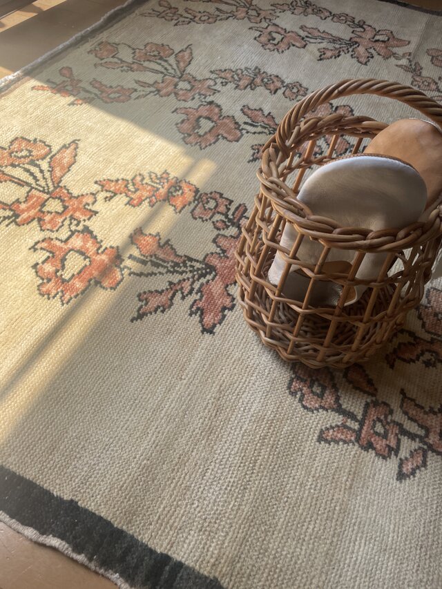 大判レア150×265ナチュラル×ブラウン　ボタニカル　トルコヴィンテージラグ 大判レア150×265ナチュラル×ブラウン ボタニカル トルコヴィンテージ