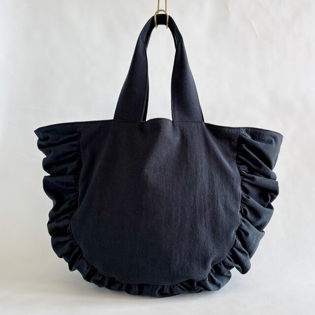 cotton linen gather bag　（black)