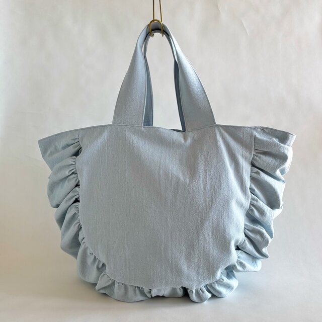 cotton linen gather bag　（pale blue）