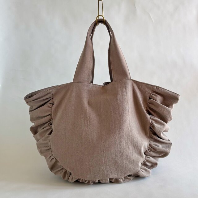 cotton linen gather bag (greige)