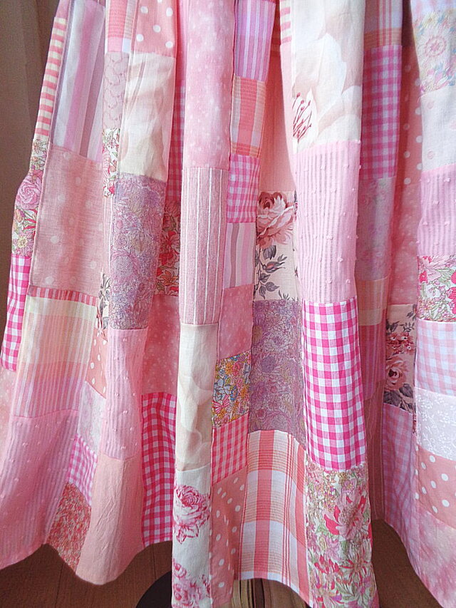 絵画なパッチワーク♥pink♥ロングマキシ丈♥ボリュームギャザー