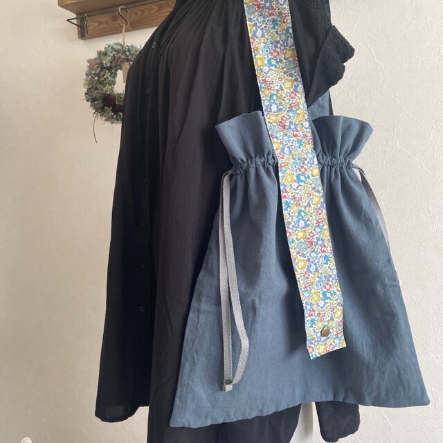 折りたたみ巾着バッグ＊巾着ショルダーバッグ/スチールミント
