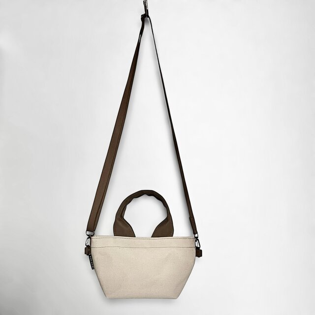 帆布のポシェット・まるもちpetit＊生成り×茶系