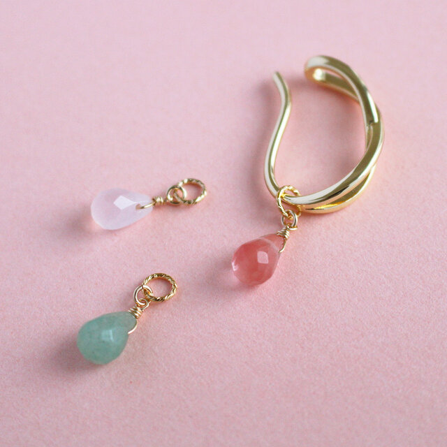 パステルカラー天然石3つのイヤーカフ&チャームセット