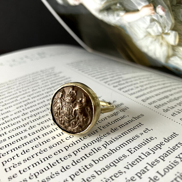UK [Vintage button] Bezel ring - brass