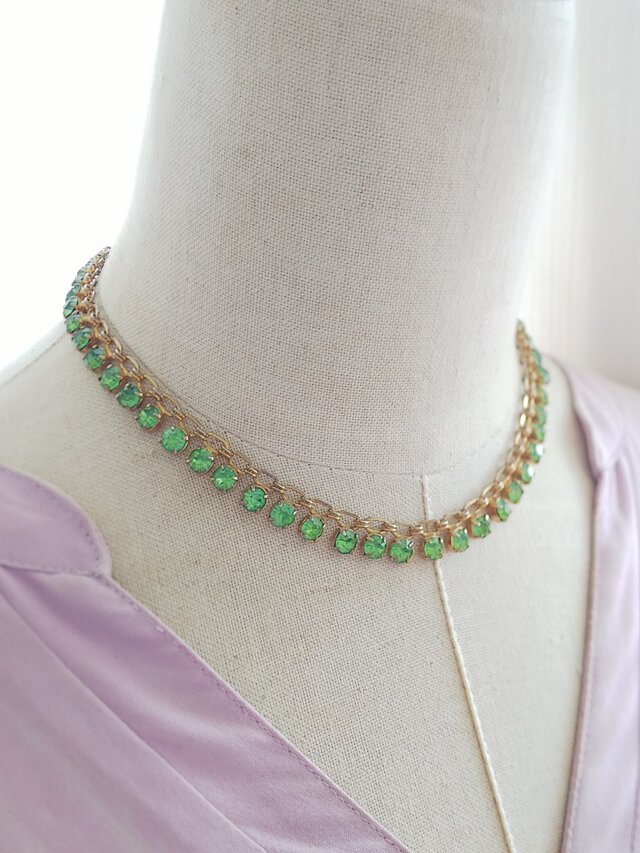 ヴィンテージ　ペリドットGlass 54粒+1粒 （38.5㎝～44.5㎝）ネックレス