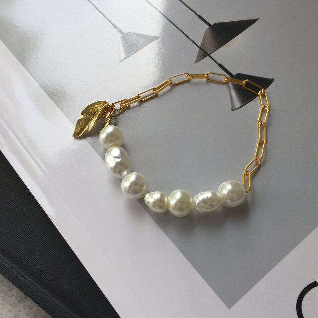 バロック ガラス パール チェーン ブレスレット