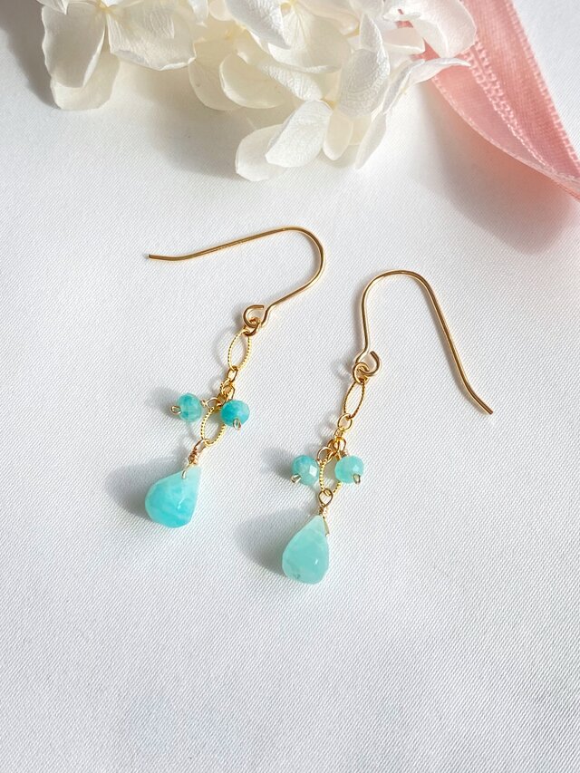 ティファニー　加工ありピアス 14kgf 大粒 アマゾナイトピアス✴