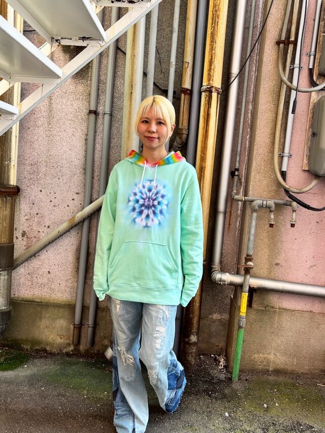 タイダイ フーディ プルオーバー パーカー Lサイズ 曼荼羅 ミントグリーン Hippies Dye最新作 HD23-99