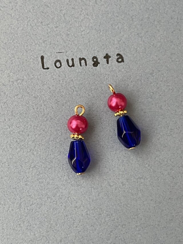 送料無料 チェコビーズピアス クランベリーピンクパールとブルーチェコビーズの小ぶりピアス