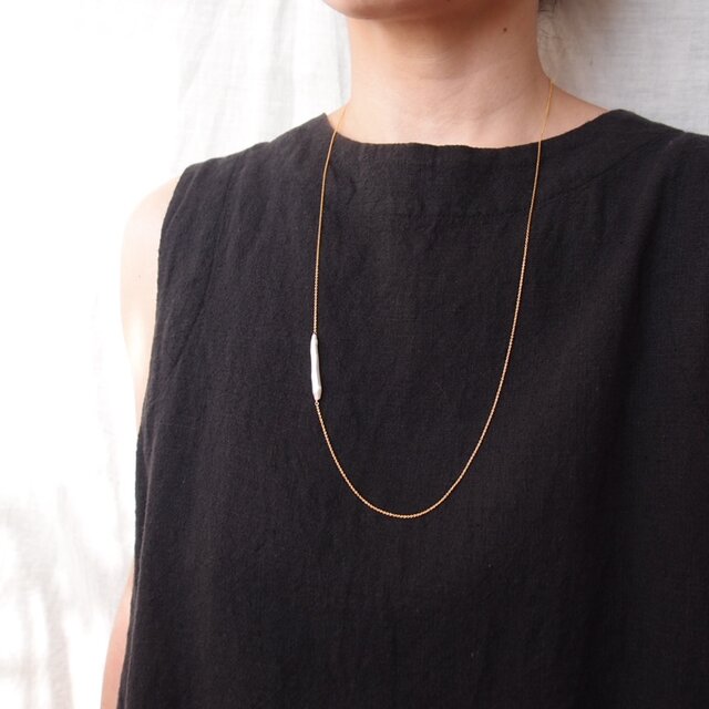 【K14gf】Stick Pearl Chain Necklace／スティックパール チェーンネックレス