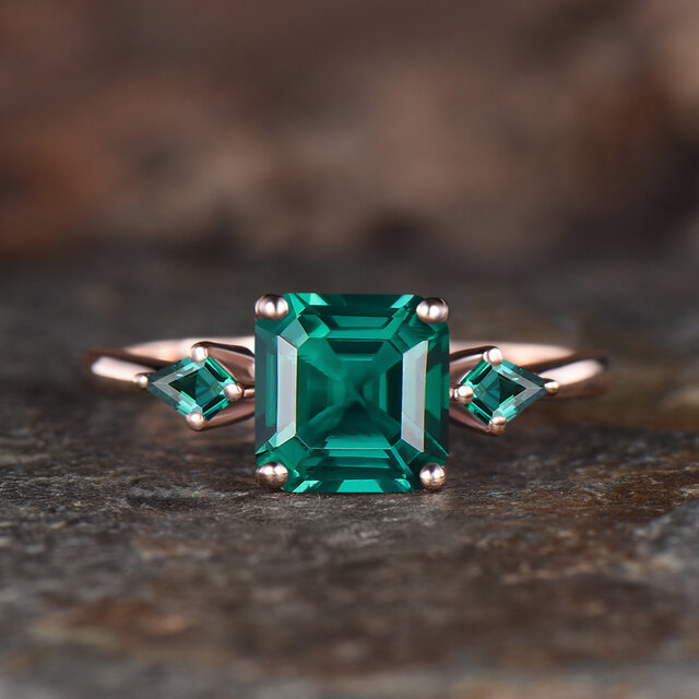 5月の誕生石エメラルドリング ローズゴールド グリーンジェムストーンリング 誕生日プレゼント