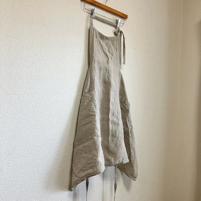 小柄なあなたに贈るベルギーリネンの華やぎワークエプロン　スモールサイズ　程よい厚みの25番手　キナリ