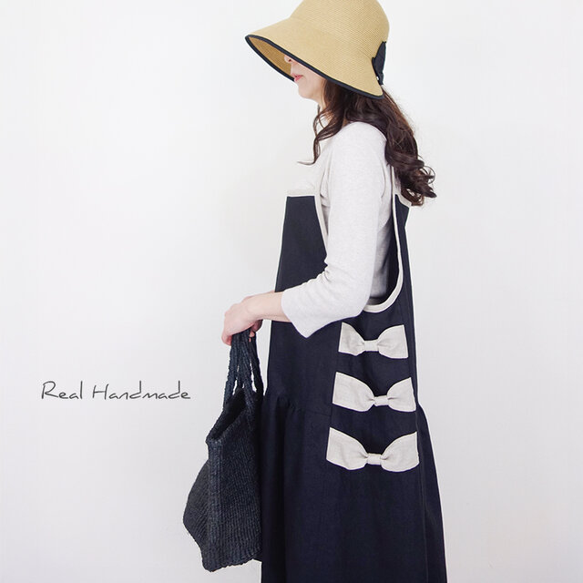 予約販売] Cocoと黒リネンのリボンキャミワンピース | iichi 日々の