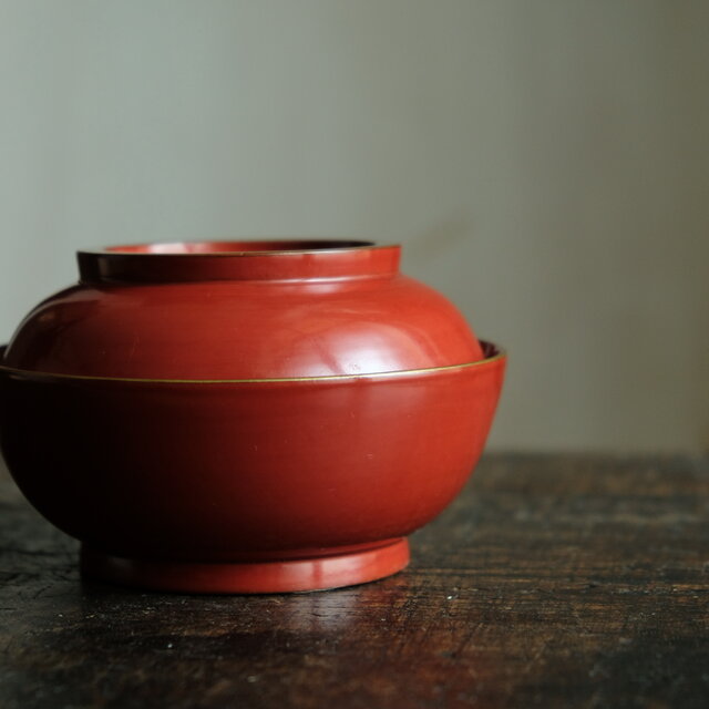 赤で素敵◇時代物 漆芸蓋付碗 漆器 骨董・antiques 古民家