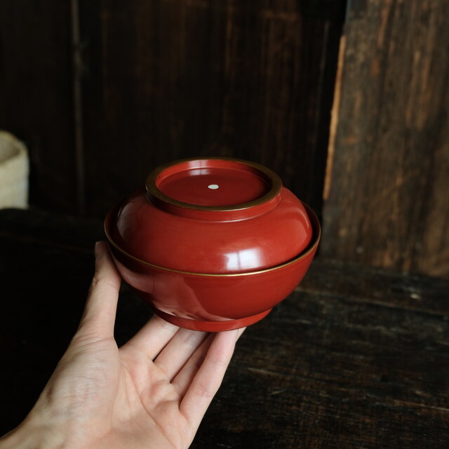 赤で素敵◇時代物 漆芸蓋付碗 漆器 骨董・antiques 古民家