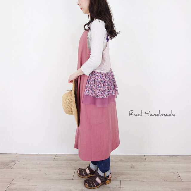 予約販売] 万葉木綿 蘇芳色のバックフリルキャミワンピース『そよぎ