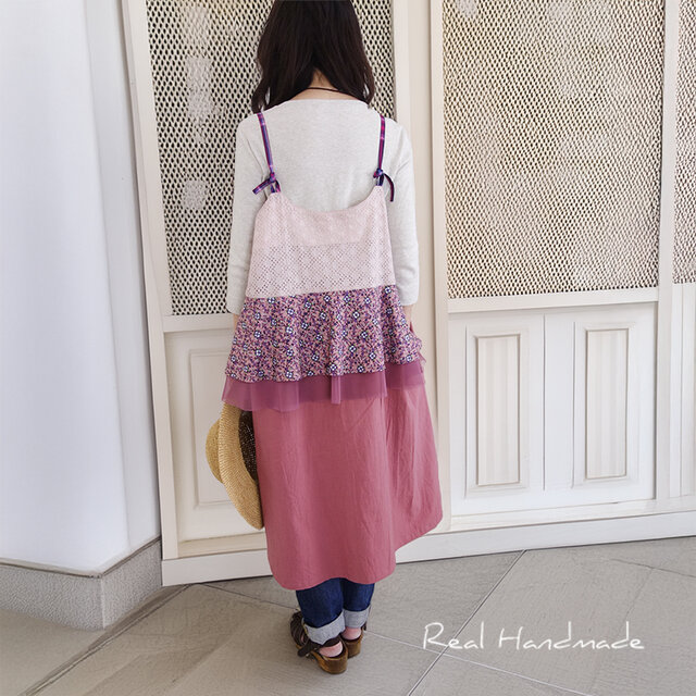 予約販売] 万葉木綿 蘇芳色のバックフリルキャミワンピース『そよぎ