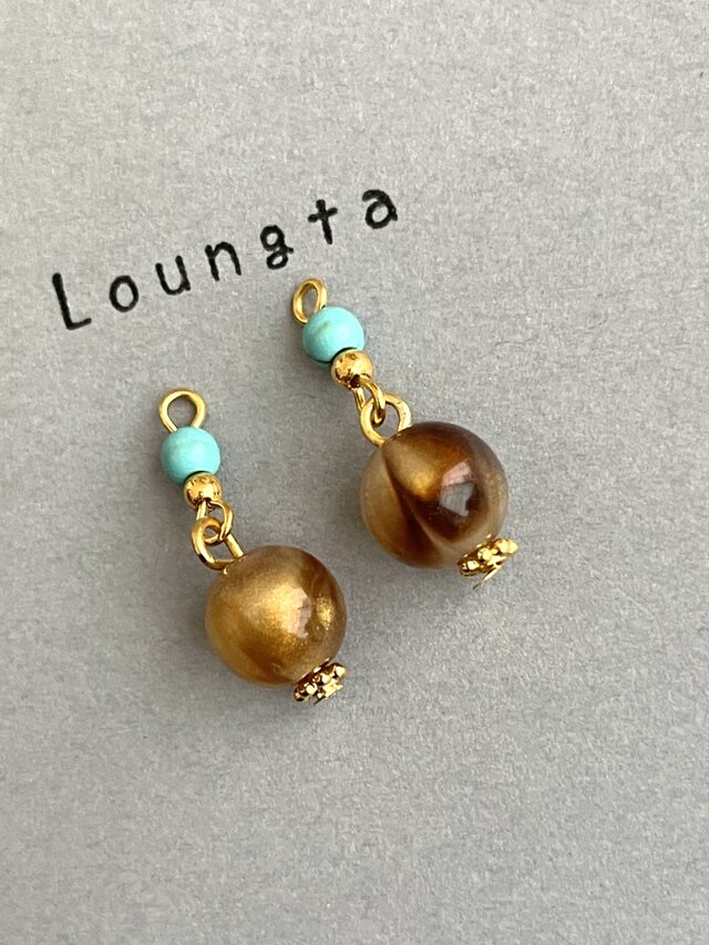 送料無料 ターコイズピアス ブラウンアクリルビーズピアス 小ぶりピアス