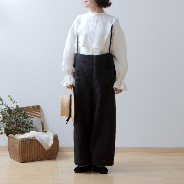 ヨークレイヤーギャザースリーブリネンブラウス/オフホワイト