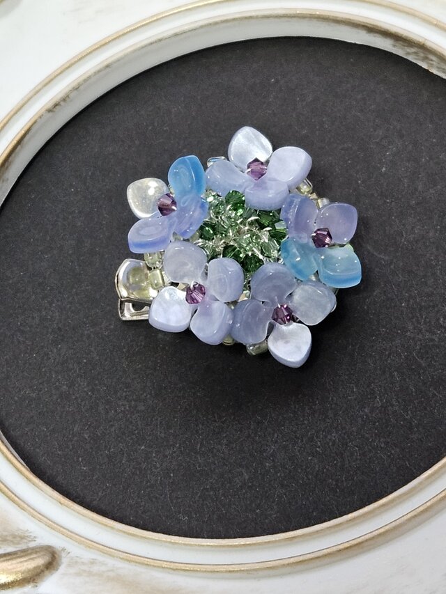 額紫陽花ブローチ(ブルー)