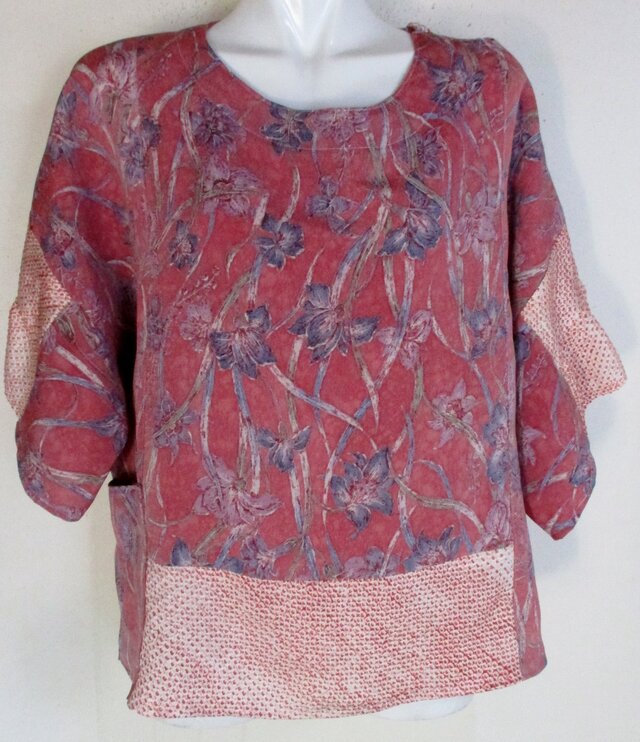 ８２１７　花柄の着物で作ったシャツ　＃送料無料