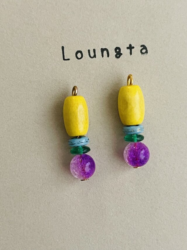 送料無料 ウッドビーズピアス エスニックピアス 夏ピアス イエロー パープル ブルーチェコビーズ