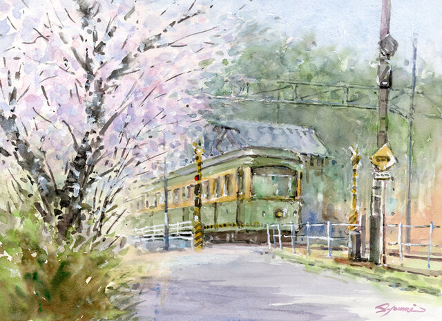 水彩画原画 桜と江ノ電・極楽寺付近 #659 | iichi 日々の暮らし 水彩画原画 桜と江ノ電・極楽寺付近 #659 | iichi 日々の暮らし
