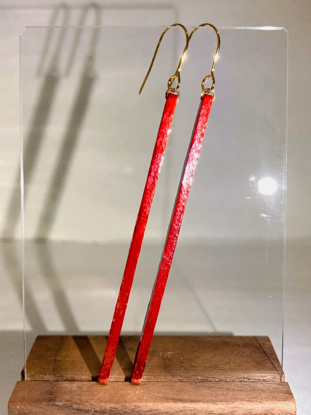 【緋銅】槌目のロッドピアス（ロング）