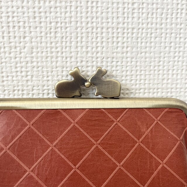 SALE＊カードケースみたいな本革ミニミニがまぐち財布（うさぎさん口金
