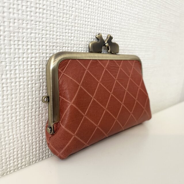 SALE＊カードケースみたいな本革ミニミニがまぐち財布（うさぎさん口金