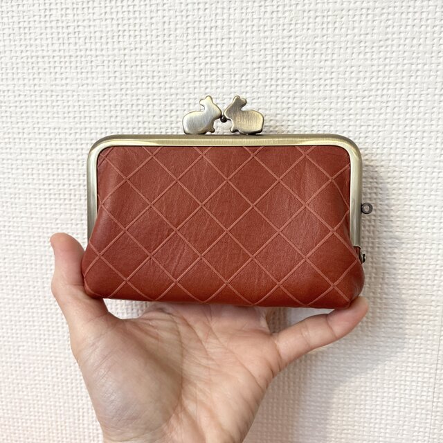 SALE＊カードケースみたいな本革ミニミニがまぐち財布（うさぎさん口金