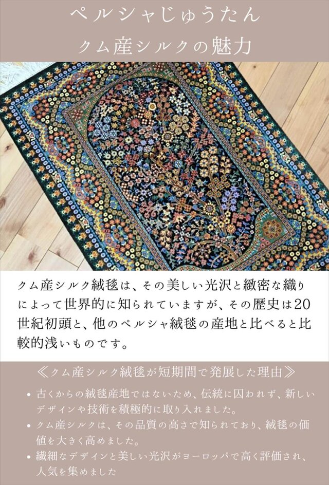 ペルシャ絨毯クム産シルク アーダヴィ工房 玄関マット 89x59