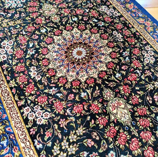 展示品　ペルシャ絨毯　クム産　シルク×ウール　玄関ラグ　カーペット　絨毯 ペルシャ絨毯クム産シルク アーダヴィ工房 玄関マット 89x59