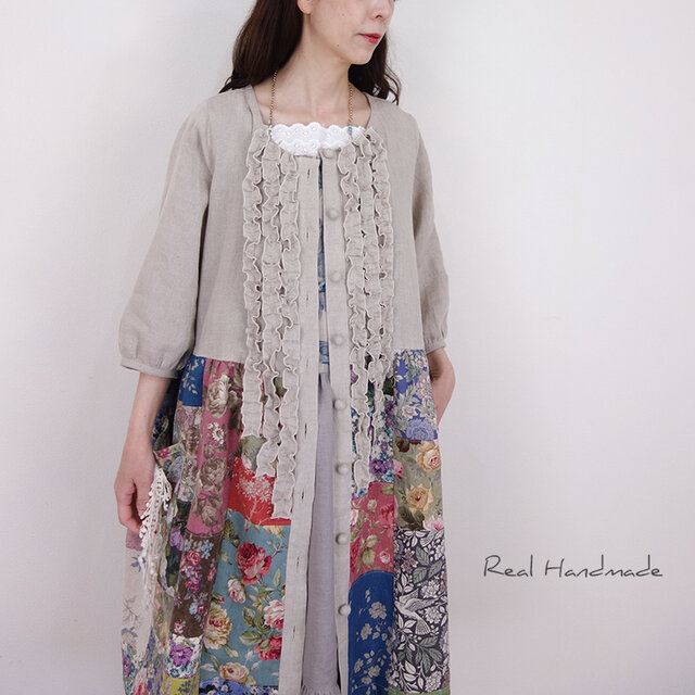 花綴りのリネンパッチワーク羽織りワンピース | iichi 日々の