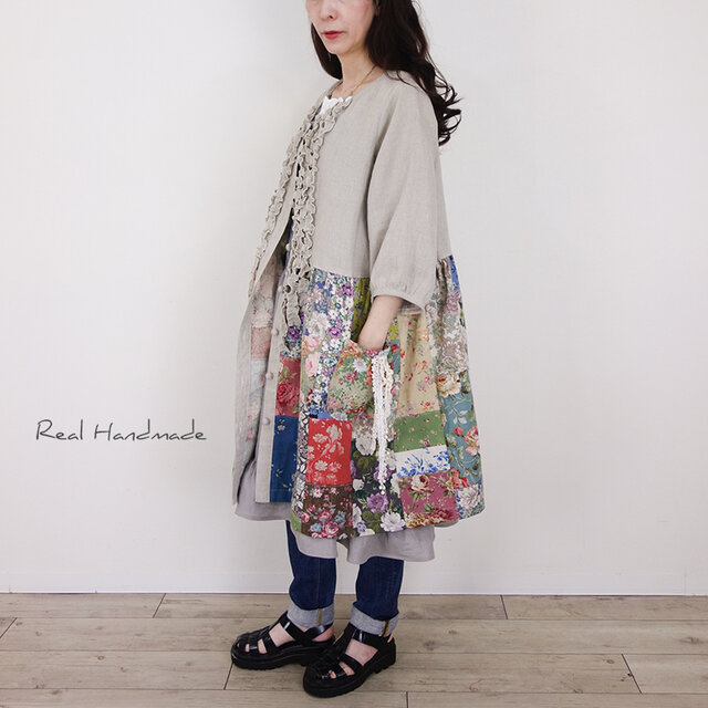 花綴りのリネンパッチワーク羽織りワンピース | iichi 日々の暮らしを