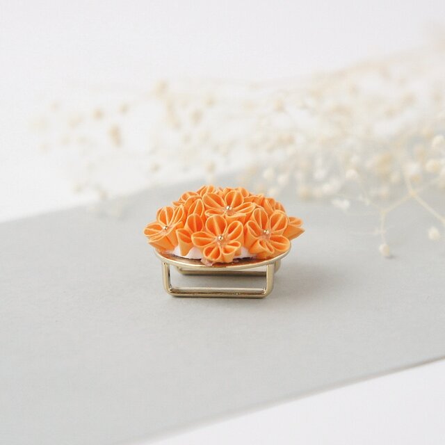 帯留め 「 オレンジ 」 つまみ細工 橙色 オレンジ色 差し色 ビタミン