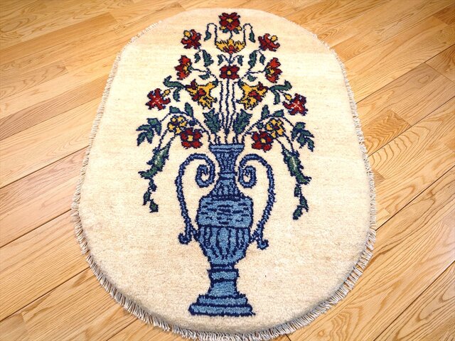 ペルシャ　ギャッベ ミニマット 40×38 ベージュ　チューリップ　花 ギャッベ ミニギャッベ（約40×60cm） – Persiadirect