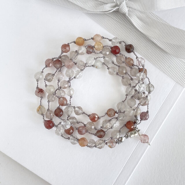 コッパールチルクォーツ ミックスカラーのロングネックレス （グラスコードに変更可）