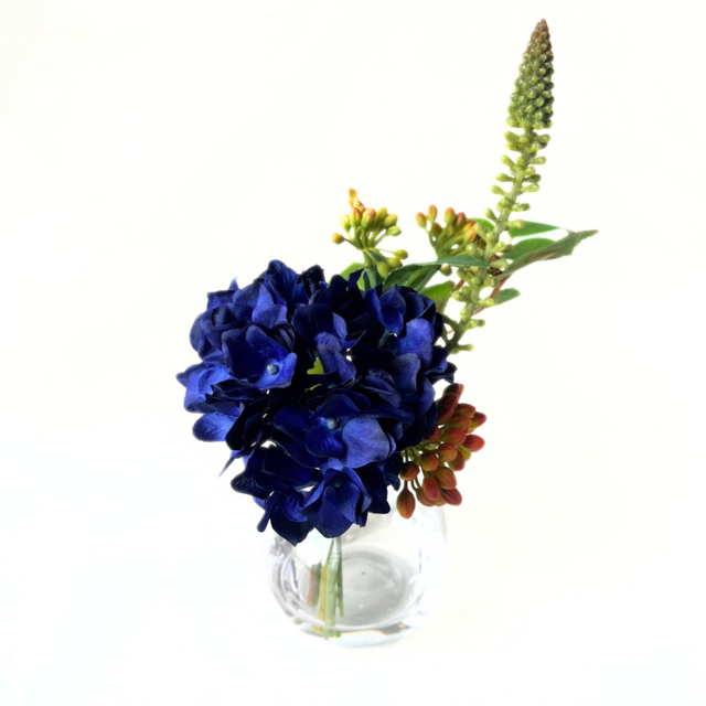 初夏の紫陽花（あじさい）ロイヤルブルーの一輪挿し 25㎝｜枯れないアーティシャルフラワー（造花）本物の水みたい