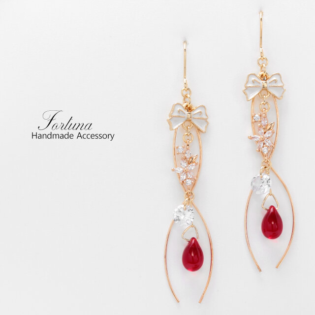 恋の花　インカローズパール水晶　チャームピアスイヤリングノンホールピアス 恋の花 インカローズパール水晶 チャームピアスイヤリング