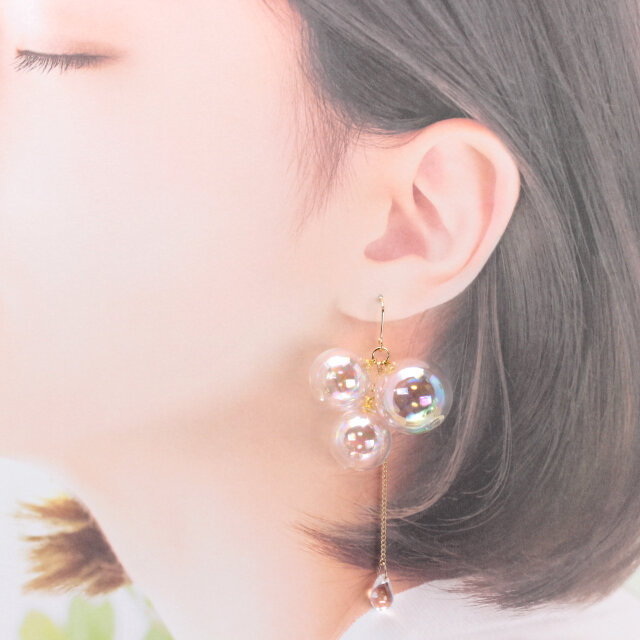 しゃぼんだま。ゆれる(822) ピアス/ノンホールピアス/樹脂ピアス しゃぼんだま。ゆれる(822) ピアス/ノンホールピアス/樹脂ピアス