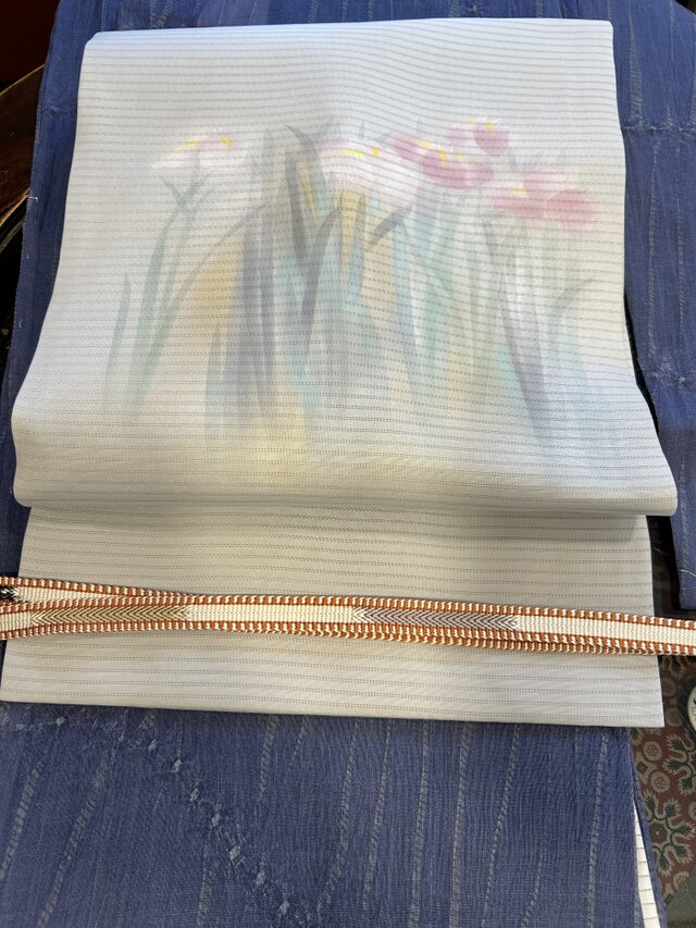 正絹　絽塩瀬　杜若染なごや帯　アップサイクル品