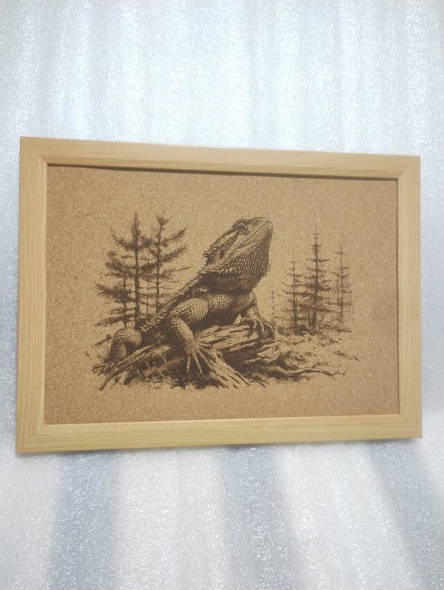 A4コルクシート　フトアゴヒゲトカゲと森