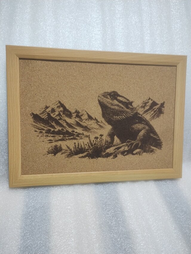 A4コルクシート　フトアゴヒゲトカゲと山