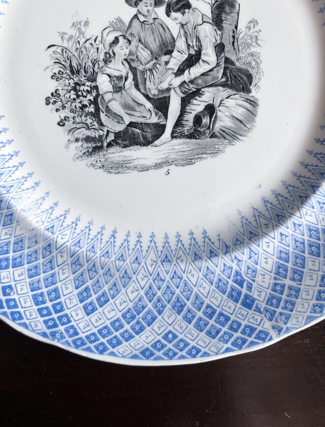 フランスアンティーク クレイユモントロー CADIX デザート皿 クレイユモントロー クレイユエモントロー グリザイユ デザート皿 平皿