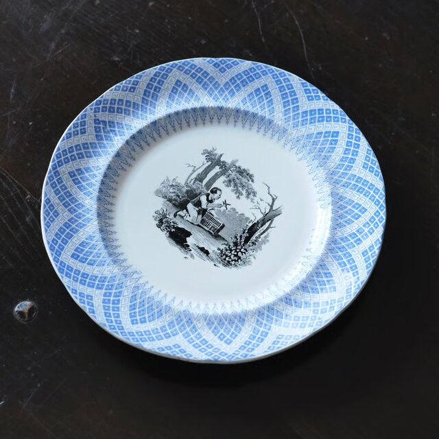 Creil&Montereau グリザイユ 平皿 φ20.8cm アンティーク d 0502102