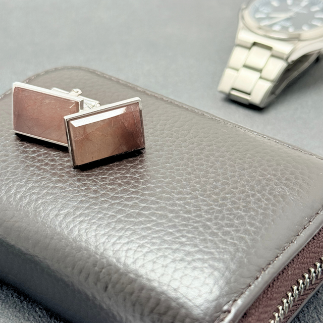 ラス1 穏やかな煌 ルチルクォーツ/金針水晶  RHP 天然石カフスボタン - Terrene ブラウン