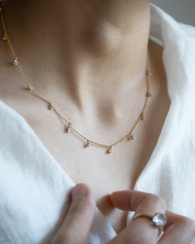 K18 Diamond and Paraiba Station Necklace