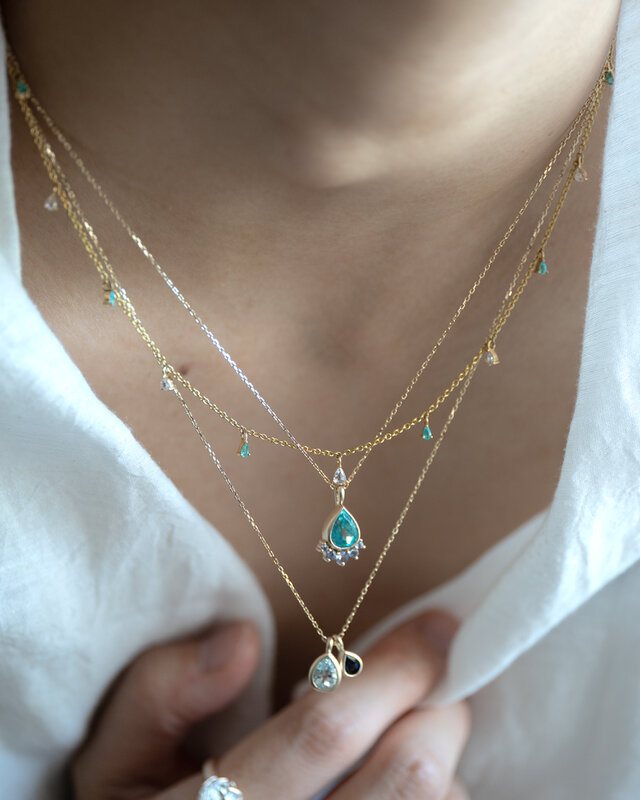 K18 Diamond and Paraiba Station Necklace｜ダイヤとパライバの18金